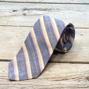 Vintage Rooster Ruffler Men’s Striped Tie.  57”L | 1980’s | Chambray | Pastels.